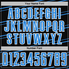 Charger l'image dans la galerie, Custom Black Powder Blue-White Diagonal Pinstripes Lines Sports Sublimation Soccer Uniform Jersey
