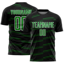 Load image into Gallery viewer, Custom Black Grass Green-White Diagonal Pinstripes Lines Sports Sublimation Soccer Uniform Jersey
