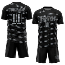 Load image into Gallery viewer, Custom Black Silver Diagonal Pinstripes Lines Sports Sublimation Soccer Uniform Jersey
