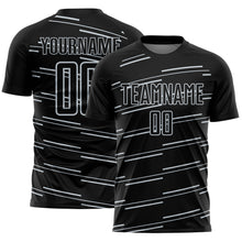 Load image into Gallery viewer, Custom Black Silver Diagonal Pinstripes Lines Sports Sublimation Soccer Uniform Jersey
