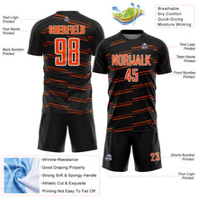 Laden Sie das Bild in den Galerie-Viewer, Custom Black Orange-White Diagonal Pinstripes Lines Sports Sublimation Soccer Uniform Jersey
