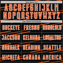 Laden Sie das Bild in den Galerie-Viewer, Custom Black Orange-White Diagonal Pinstripes Lines Sports Sublimation Soccer Uniform Jersey
