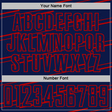 Laden Sie das Bild in den Galerie-Viewer, Custom Navy Red Diagonal Pinstripes Lines Sports Sublimation Soccer Uniform Jersey
