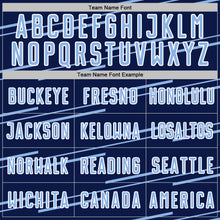 Charger l'image dans la galerie, Custom Navy Light Blue-White Diagonal Pinstripes Lines Sports Sublimation Soccer Uniform Jersey
