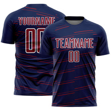 Charger l'image dans la galerie, Custom Navy Crimson-White Diagonal Pinstripes Lines Sports Sublimation Soccer Uniform Jersey
