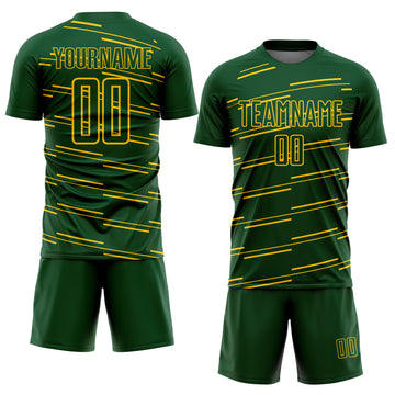 Custom Green Yellow Diagonal Pinstripes Lines Sports Sublimation Soccer Uniform Jersey