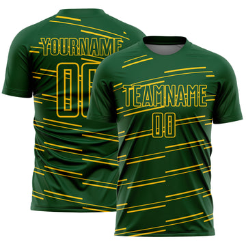 Custom Green Yellow Diagonal Pinstripes Lines Sports Sublimation Soccer Uniform Jersey