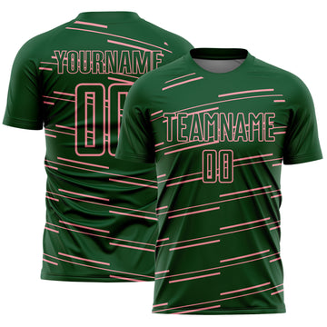 Custom Green Medium Pink Diagonal Pinstripes Lines Sports Sublimation Soccer Uniform Jersey