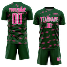 Загрузить изображение в средство просмотра галереи, Custom Green Pink-White Diagonal Pinstripes Lines Sports Sublimation Soccer Uniform Jersey
