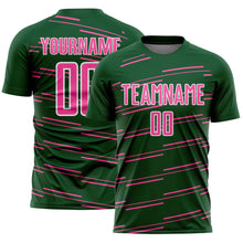 Загрузить изображение в средство просмотра галереи, Custom Green Pink-White Diagonal Pinstripes Lines Sports Sublimation Soccer Uniform Jersey
