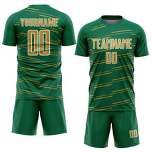 Загрузить изображение в средство просмотра галереи, Custom Kelly Green Old Gold-White Diagonal Pinstripes Lines Sports Sublimation Soccer Uniform Jersey
