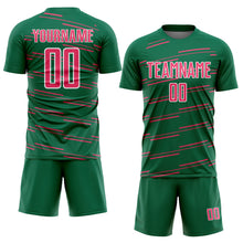 Загрузить изображение в средство просмотра галереи, Custom Kelly Green Neon Pink-White Diagonal Pinstripes Lines Sports Sublimation Soccer Uniform Jersey
