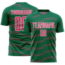 Загрузить изображение в средство просмотра галереи, Custom Kelly Green Neon Pink-White Diagonal Pinstripes Lines Sports Sublimation Soccer Uniform Jersey
