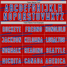 Laden Sie das Bild in den Galerie-Viewer, Custom Red Royal-White Diagonal Pinstripes Lines Sports Sublimation Soccer Uniform Jersey
