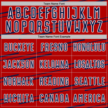 Load image into Gallery viewer, Custom Red Navy-White Diagonal Pinstripes Lines Sports Sublimation Soccer Uniform Jersey
