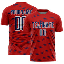 Load image into Gallery viewer, Custom Red Navy-White Diagonal Pinstripes Lines Sports Sublimation Soccer Uniform Jersey
