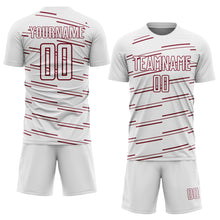Charger l'image dans la galerie, Custom White Crimson Diagonal Pinstripes Lines Sports Sublimation Soccer Uniform Jersey
