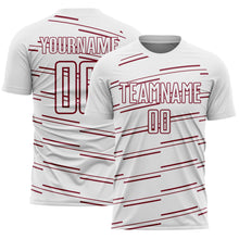 Charger l'image dans la galerie, Custom White Crimson Diagonal Pinstripes Lines Sports Sublimation Soccer Uniform Jersey
