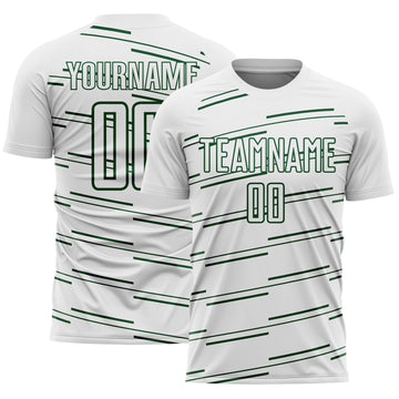 Custom White Green Diagonal Pinstripes Lines Sports Sublimation Soccer Uniform Jersey