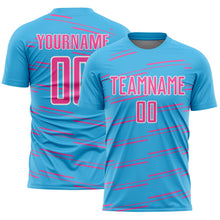 Загрузить изображение в средство просмотра галереи, Custom Sky Blue Pink-White Diagonal Pinstripes Lines Sports Sublimation Soccer Uniform Jersey
