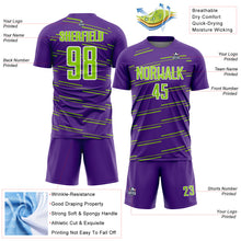 Laden Sie das Bild in den Galerie-Viewer, Custom Purple Neon Green-White Diagonal Pinstripes Lines Sports Sublimation Soccer Uniform Jersey
