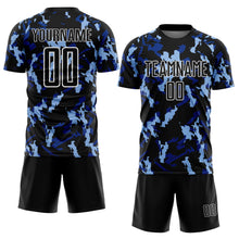 Charger l'image dans la galerie, Custom Black White-Blue Geometric Camo Fragment Sports Sublimation Soccer Uniform Jersey
