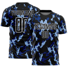 Charger l'image dans la galerie, Custom Black White-Blue Geometric Camo Fragment Sports Sublimation Soccer Uniform Jersey
