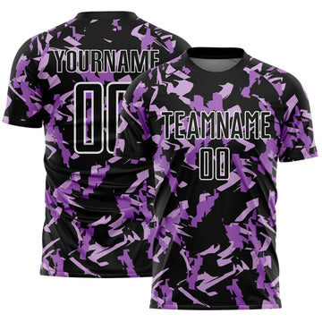 Custom Black White-Purple Geometric Camo Fragment Sports Sublimation Soccer Uniform Jersey