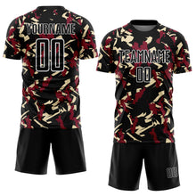 Charger l'image dans la galerie, Custom Black White Crimson-Cream Geometric Camo Fragment Sports Sublimation Soccer Uniform Jersey
