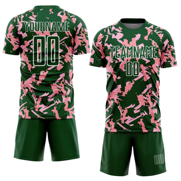 Custom Green White-Pink Geometric Camo Fragment Sports Sublimation Soccer Uniform Jersey