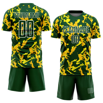 Custom Green White-Yellow Geometric Camo Fragment Sports Sublimation Soccer Uniform Jersey