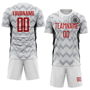 Custom White Red Gray-Black Colombia Zigzag Pattern Sublimation Soccer Uniform Jersey