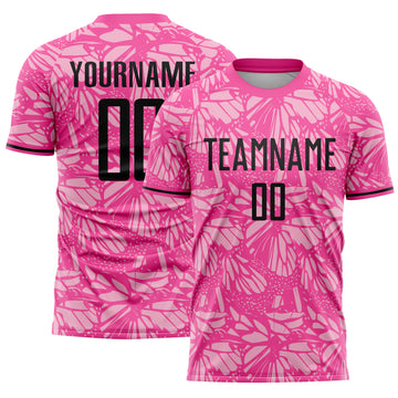 Custom Pink Black-Light Pink Colombia Butterfly Wings Pattern Sublimation Soccer Uniform Jersey