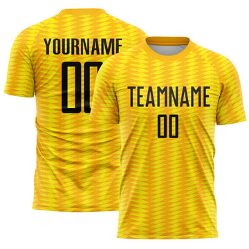 Custom Gold Black-Light Yellow Colombia Feather Pattern Sublimation Soccer Uniform Jersey