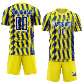 Custom Light Yellow Royal-White Colombia Feather Pattern Sublimation Soccer Uniform Jersey
