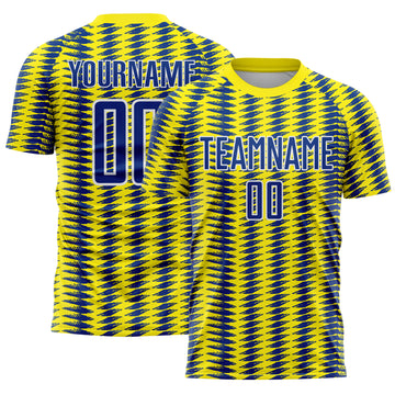 Custom Light Yellow Royal-White Colombia Feather Pattern Sublimation Soccer Uniform Jersey