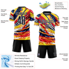 Load image into Gallery viewer, Custom Graffiti Pattern Black Yellow Blue-Red Colombia Brush Stroke Halftone Dot Pattern Sublimation Soccer Uniform Jersey
