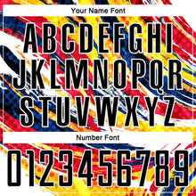 Load image into Gallery viewer, Custom Graffiti Pattern Black Yellow Blue-Red Colombia Brush Stroke Halftone Dot Pattern Sublimation Soccer Uniform Jersey
