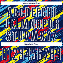 Load image into Gallery viewer, Custom Royal Navy Yellow Blue-Red Colombia Diagonal Stripes Sublimation Soccer Uniform Jersey
