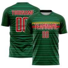 Load image into Gallery viewer, Custom Green Red Yellow-White Colombia Horizontal Stripes Geometric Aztec Tribal Pattern Sublimation Soccer Uniform Jersey
