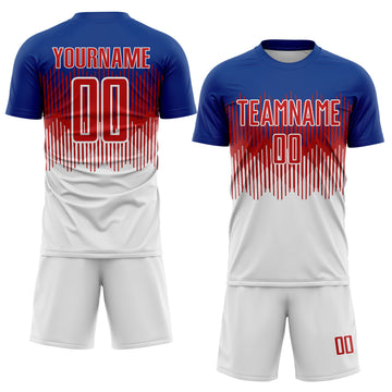 Custom Royal Red-White Colombia Gradient Lines Sublimation Soccer Uniform Jersey