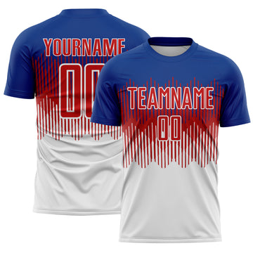 Custom Royal Red-White Colombia Gradient Lines Sublimation Soccer Uniform Jersey