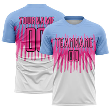 Custom Light Blue Pink Black-White Colombia Gradient Lines Sublimation Soccer Uniform Jersey