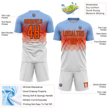 Load image into Gallery viewer, Custom Light Blue Orange Black-White Colombia Gradient Lines Sublimation Soccer Uniform Jersey
