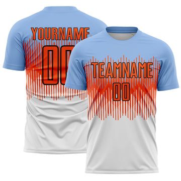 Custom Light Blue Orange Black-White Colombia Gradient Lines Sublimation Soccer Uniform Jersey