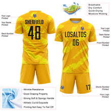 Загрузить изображение в средство просмотра галереи, Custom Gold Black-Light Yellow Colombia Brush Stroke Sublimation Soccer Uniform Jersey
