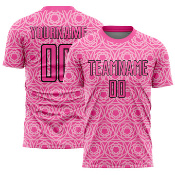 Custom Light Pink Pink-Black Colombia Geometric Interlocking Pattern Sublimation Soccer Uniform Jersey