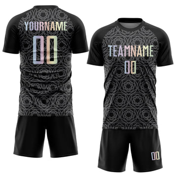 Custom Black Gradient-Steel Gray Colombia Geometric Interlocking Pattern Sublimation Soccer Uniform Jersey
