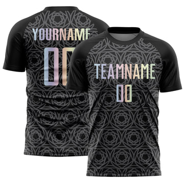 Custom Black Gradient-Steel Gray Colombia Geometric Interlocking Pattern Sublimation Soccer Uniform Jersey