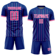 Laden Sie das Bild in den Galerie-Viewer, Custom Royal Pink-White France Vertical Pinstripe Sublimation Soccer Uniform Jersey
